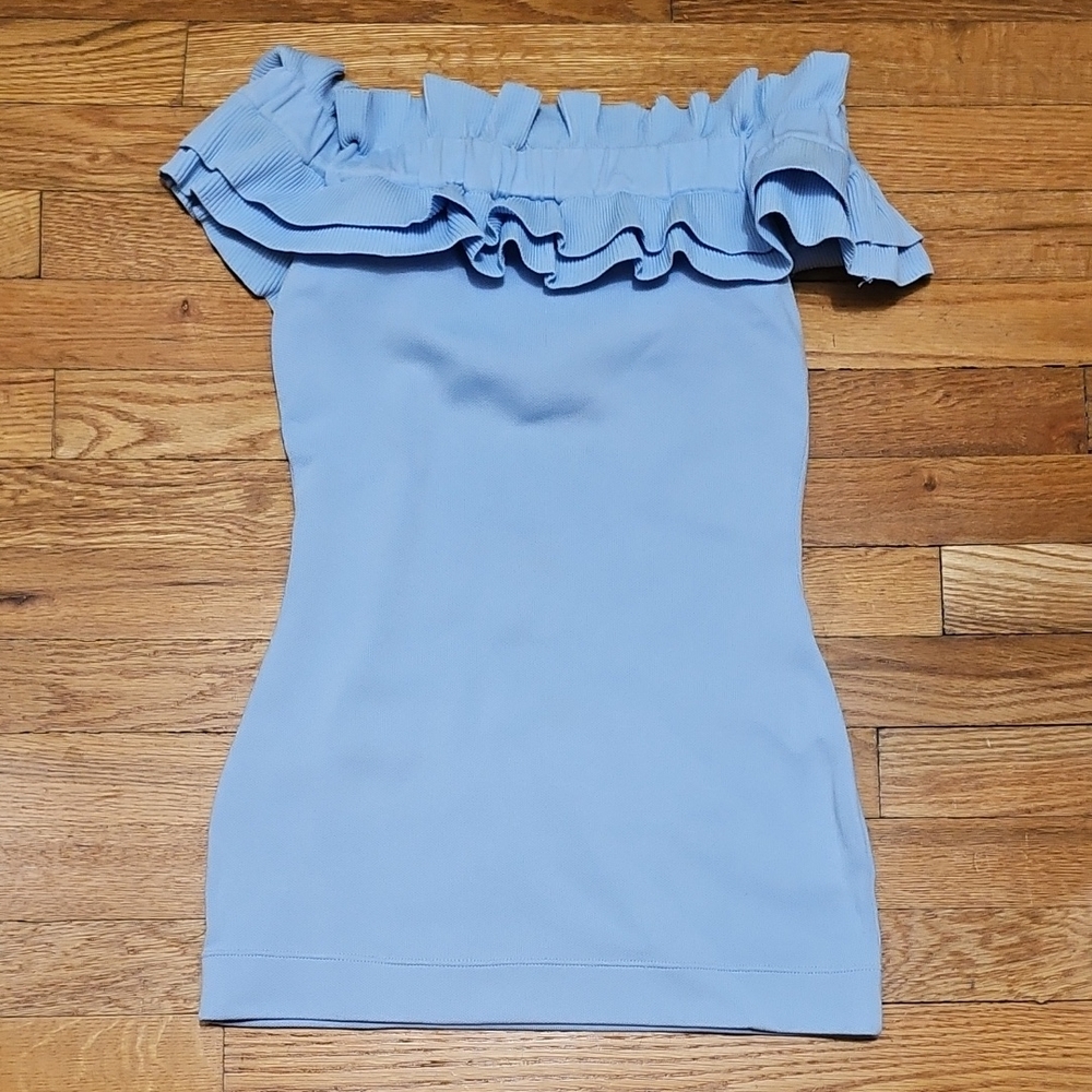 Endless Rose Sky Blue Ruffle Off-Shoulder Top